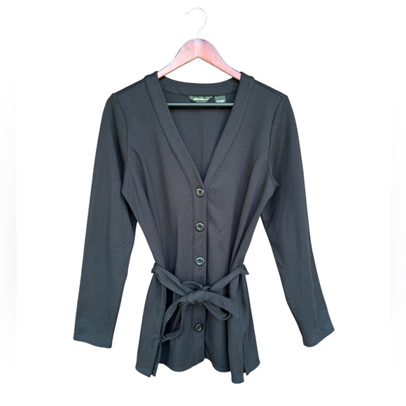 Eddie Bauer Sweaters - Eddie Bauer Women’s Black Buttoned V Neck Tie Waist Cardigan Size Medium